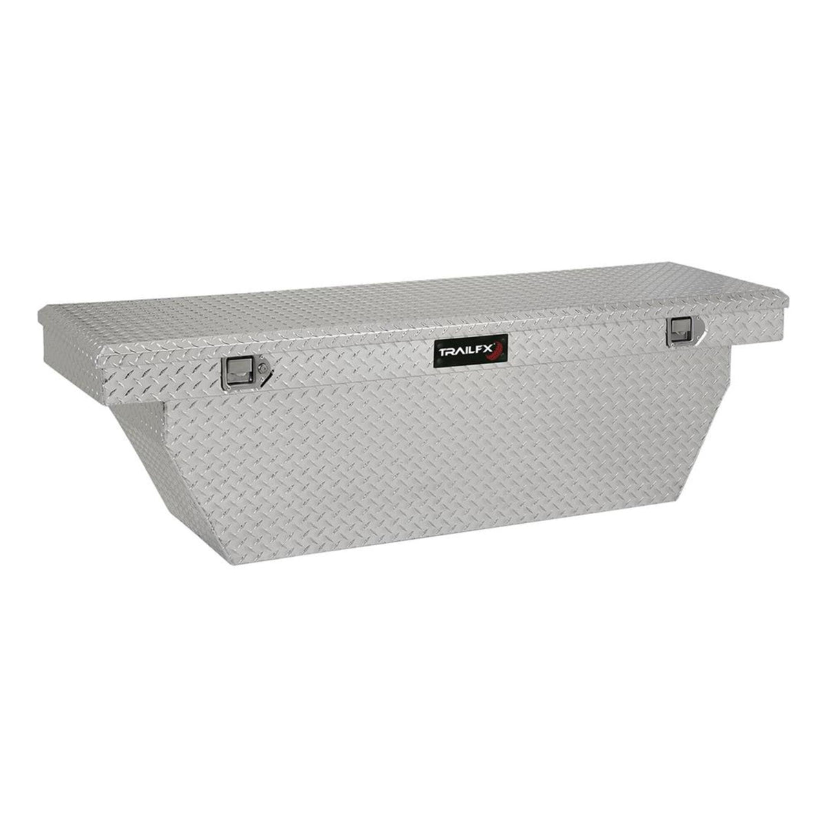 TRAILFX 111701 TrailFX Tool Box Crossover Deep Angled Single Lid With Struts Diamond Tread Bright Polished 16 Gauge Aluminum 12.4 Cubic Foot Capacity With Plastic Tray TrailFX 111701