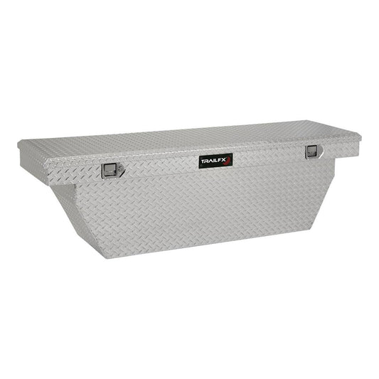 TRAILFX 111701 TrailFX Tool Box Crossover Deep Angled Single Lid With Struts Diamond Tread Bright Polished 16 Gauge Aluminum 12.4 Cubic Foot Capacity With Plastic Tray TrailFX 111701