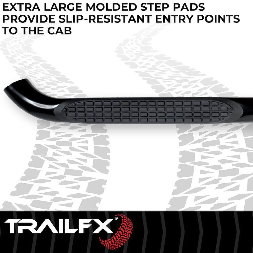 TRAILFX A0061B TrailFX Nerf Bars for Chevrolet Silverado 1500 Standard Cab 2020-202 Black Powder Coated Steel 3 Inch Round Bent Side Steps Slip-Resistant Step Pads Frame Body Mount Set of 2 Running Boards