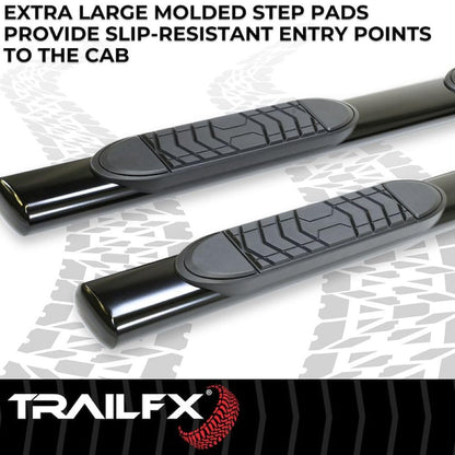 TRAILFX A7089B TrailFX Side Step Bars Fits 2023–2025 Chevy Silverado 1500 5 Inch Oval Straight Nerf Bars with Step Pads Black Semi-Gloss Powder-Coated Steel Rocker Panel Mount Set of 2 TrailFX A7089B