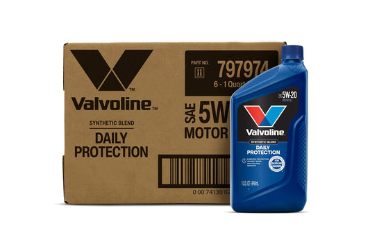 VALVOLINE 797974 Valvoline Daily Protection SAE 5W-20 Synthetic Blend Motor Oil 1 QT, Case of 6