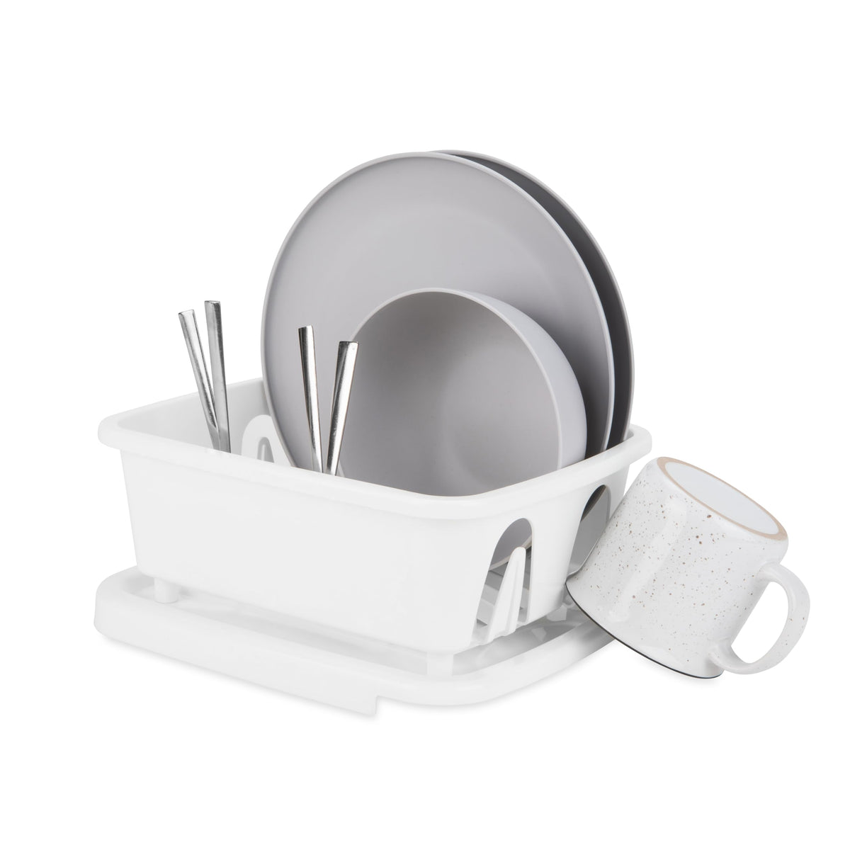 CAMCO 43511 Camco RV Mini Dish Drainer & Tray - Features a Sloped Drain Tray Design, Heavy-Duty Construction - Ideal for Small Spaces, Apartments, Boats, and More -9.5"L x 11.7"W x 4.75"H - White (43511)