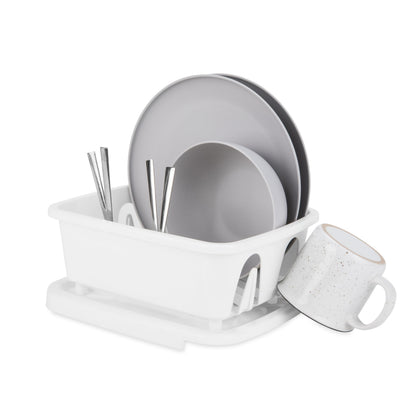 CAMCO 43511 Camco RV Mini Dish Drainer & Tray - Features a Sloped Drain Tray Design, Heavy-Duty Construction - Ideal for Small Spaces, Apartments, Boats, and More -9.5"L x 11.7"W x 4.75"H - White (43511)