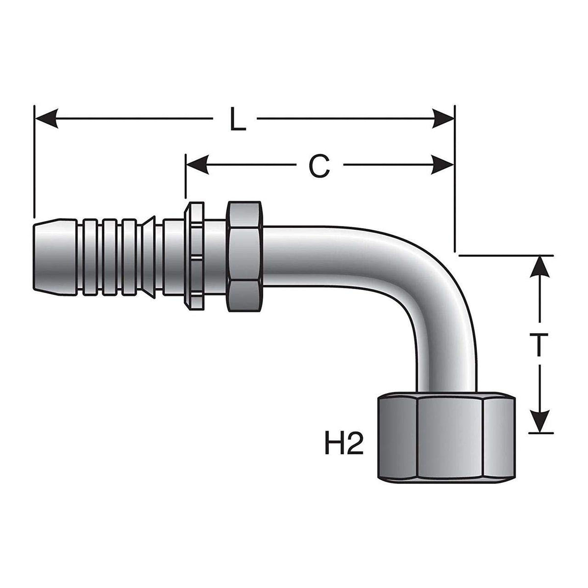 Gates G20180-2020 Female Jic 37 Flare Swivel 90 Bent Tube (Global