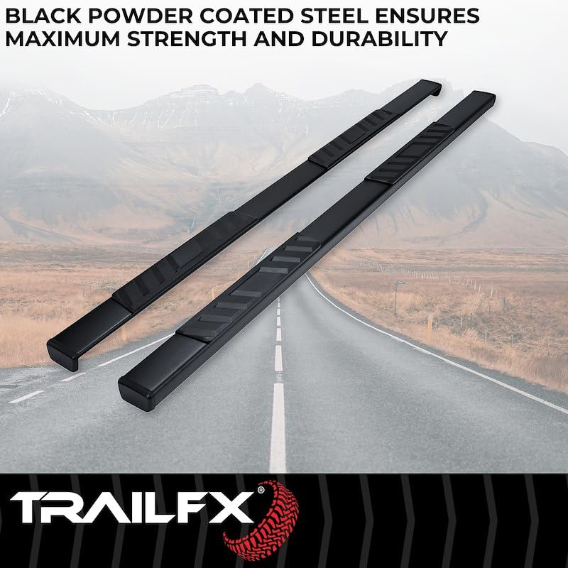 TRAILFX A4001B Trailfx Step Bars Fits 2007-2018 Chevrolet Silverado 1500 4 Inch Trapezoid Straight Side Steps with Step Pads Black Matte Powder-Coated Steel Rocker Panel Mount Slip-Resistant Set of 2 TrailFX A4001B