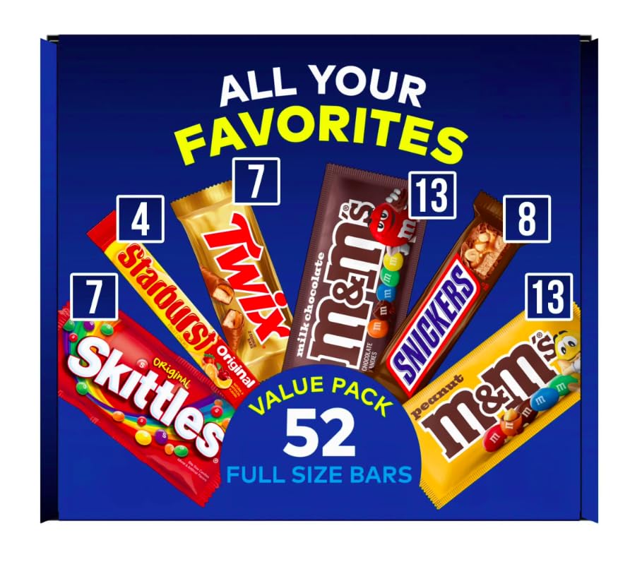 Mars Mars Full Size Candy Bulk Variety Box — M&M'S, Snickers, Twix, Skittles & Starburst, 52 Count