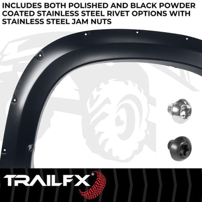 TRAILFX TFC3005S TrailFX TFC3005S Pocket Style Fender Flares for Chevrolet Silverado 1500 2019-2025 Black Smooth Paintable Polypropylene Set of 4 with Stainless and Black Steel Rivets