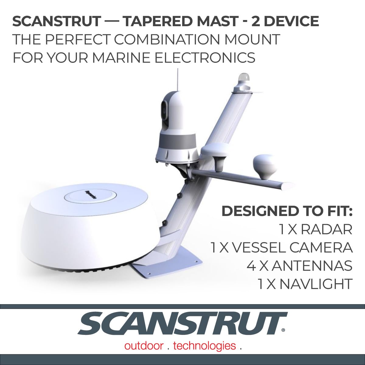 SCANSTRUT PTM-R1-1 Scanstrut PTM-R1-1 Tapered Radar Mast for Lights, Cameras, GPS/VHF Antenna, and Raymarine, Garmin, Navico BR24/3G/4G Radomes