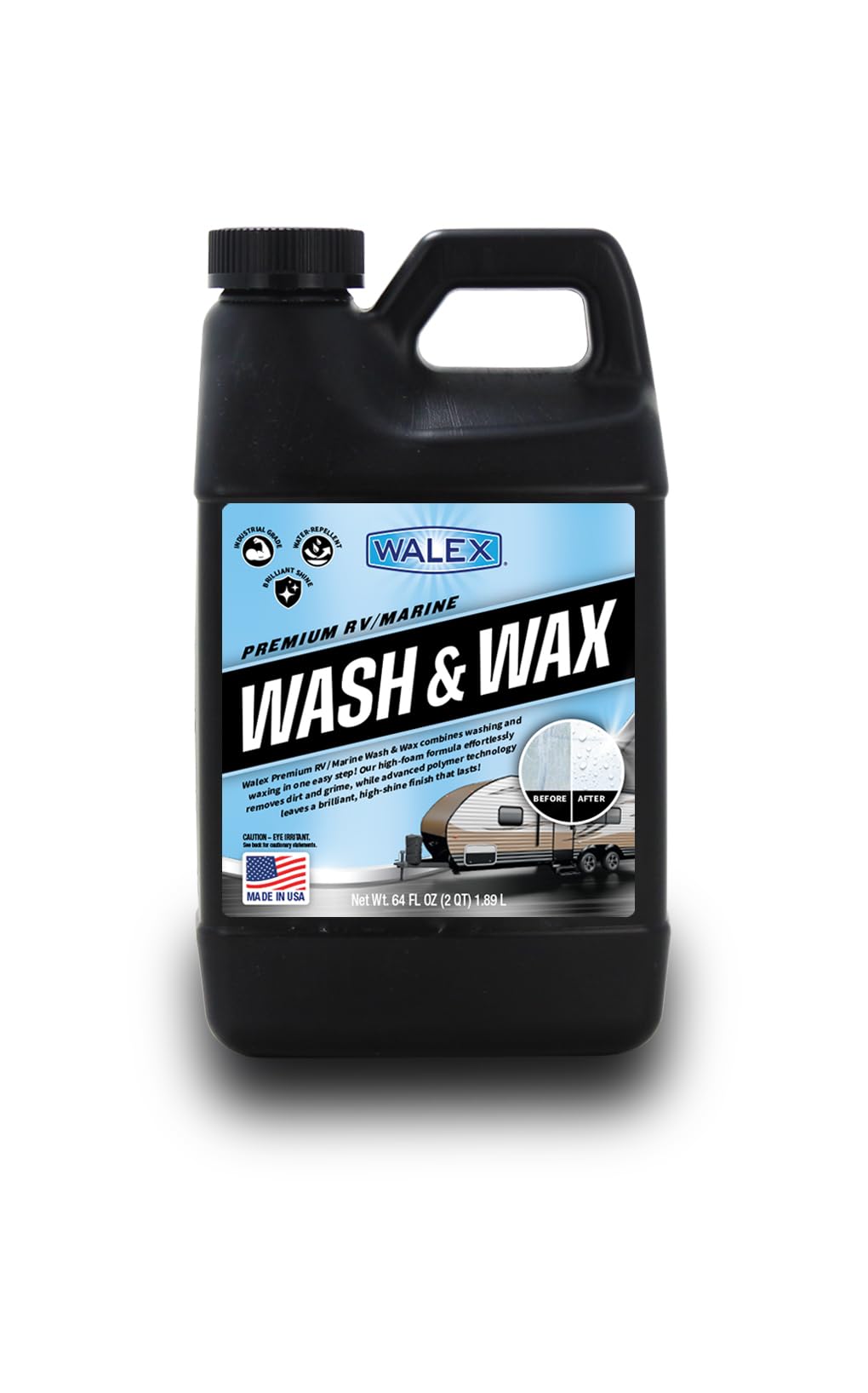 WALEX WALWW64 Walex Premium Wash & Wax - All-in-One High Foaming Formula - Cleans, Protects, and Adds brilliant shine to RV/Marine/Trailer/Auto surfaces - Cherry Fragrance, 64oz