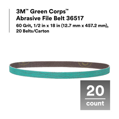 3M 36516 3M Green Corps Abrasive File Belt, 36516, 40 Grit, 1/2 in x 18 in