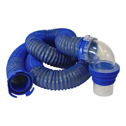 DURAFLEX 22008 Duraflex Gator® Sewer Hose 22008, 30 Ft Extended Len, 114 In Compressed Len, 3 In Hose Diameter, 24 Mil Polypropylene With Polymer Ribbed Construction, Charcoal Gray, With Four Drip Caps/Clear Elbow
