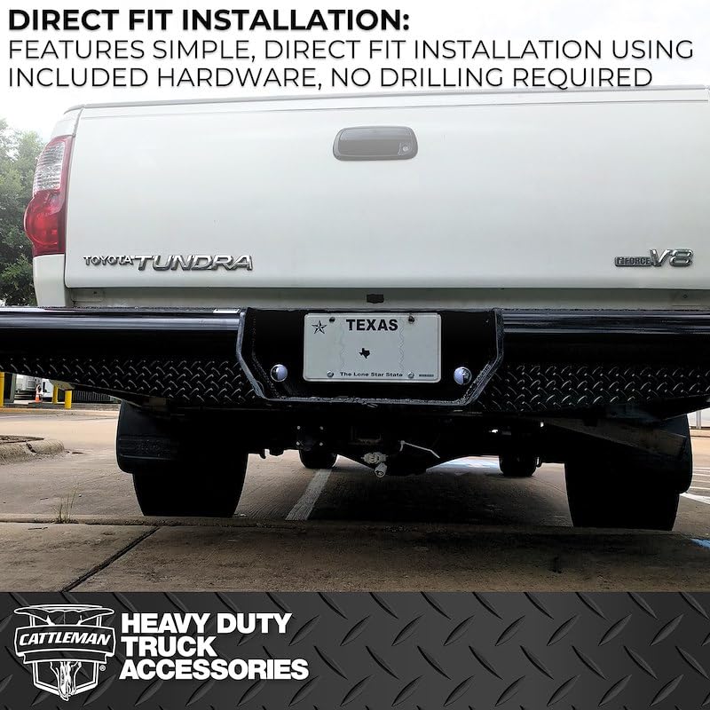 CATTLEMAN 4200S Cattleman HD 4200S Rear Pipe Bumper Fits Ram 3500 2011-2018 Gloss Black Powder-Coated Steel 1-Piece Bolt-On 4 Inch Schedule 40 Pipe Diamond Plate For Dual Rear Wheels
