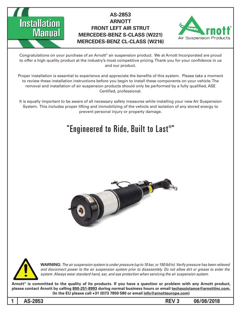 ARNOTT AS-2853 Arnott Compatible With Mercedes-Benz S550 S450 CL550 Front Left Air Shock Absorber