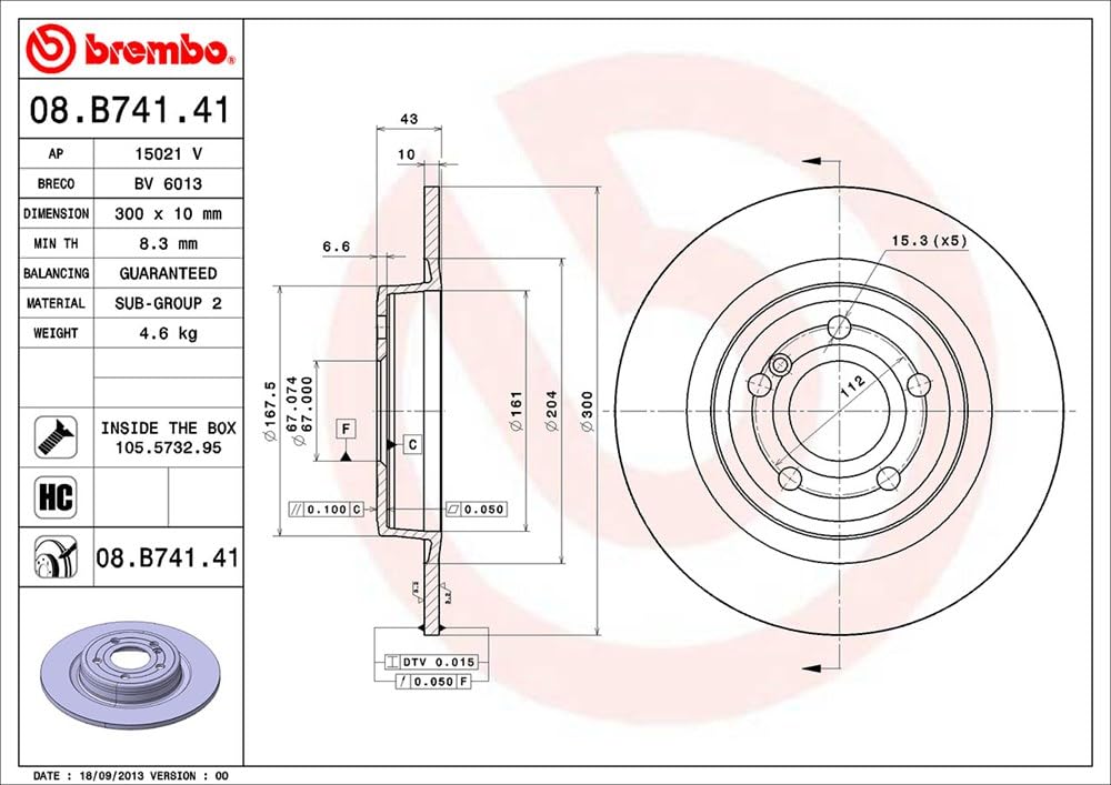 BREMBO 08B74141C02 Brembo 08.B741.41 UV Coated solid Rear Brake Rotor MERCEDES-BENZ OE# A1724230212