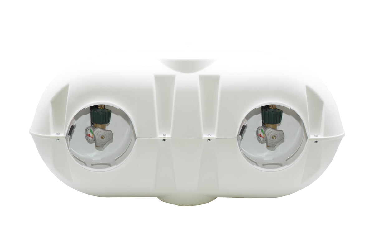 FLAME KING YSN-PCC-RV20-WHT Flame King Dual 20LB LP Propane Tank Light Plastic Heavy Duty Cover for RV, Travel Trailer, Camper - White