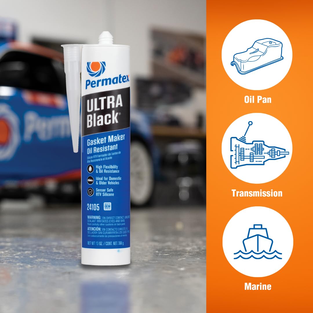 PERMATEX 24105 Permatex 24105 Ultra Black Maximum Oil Resistance RTV Silicone Gasket Maker, 10.6 oz. Cartridge