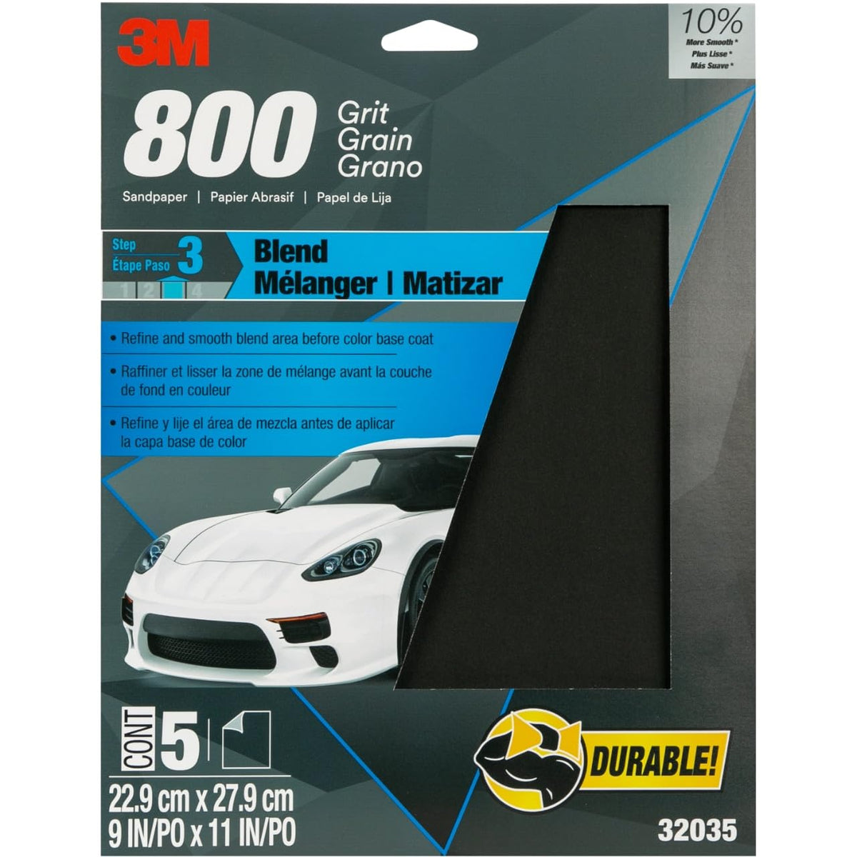 3M 32035 3M Wetordry Sandpaper, 32035, 800 Grit, 9 in x 11 in, 5 Sheets Per Pack