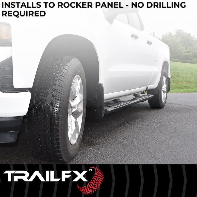 TRAILFX AL4026B TrailFX Nerf Bar AL4026B, 4-1/2 Inch Hexagonal Straight, with Step Pads, Rocker Panel Mount, Powder Coated, Black, Aluminum, with Plastic End Caps/Bracket Covers, Fits 2024-2025 Toyota Land Cruiser