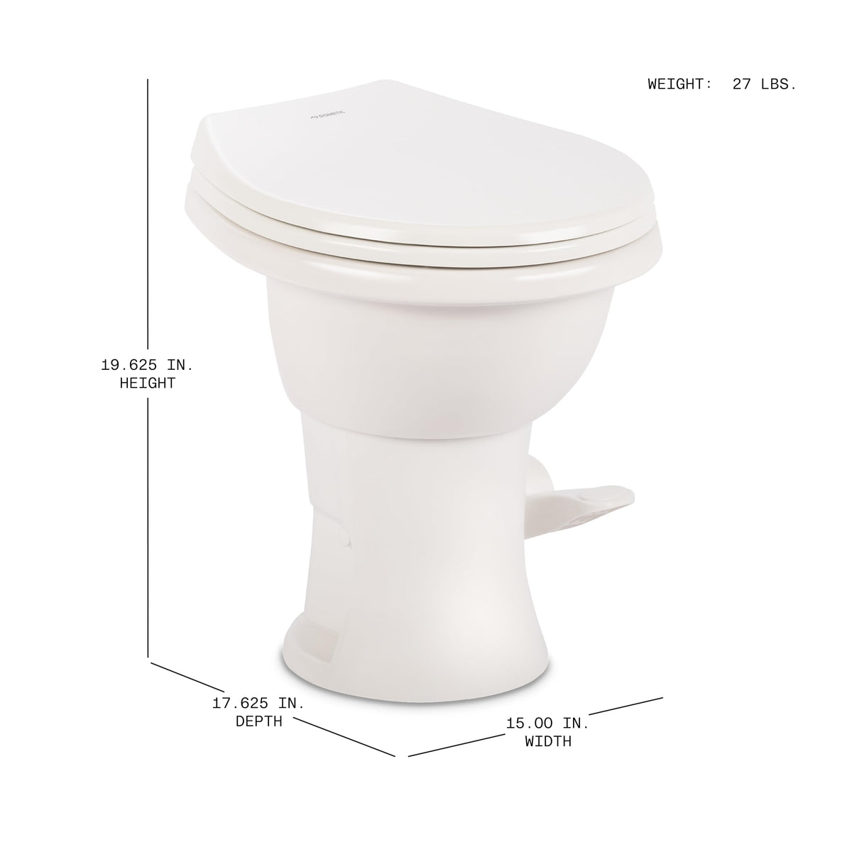 DOMETIC 9610008259 Dometic Model 410 Complete RV Toilet – Round Porcelain Bowl, Universal Fit & 2-Bolt Mount, 18" Chair Height Residential-Style, Gravity Flush Toilet with Soft-Close Seat, White (9610008259)