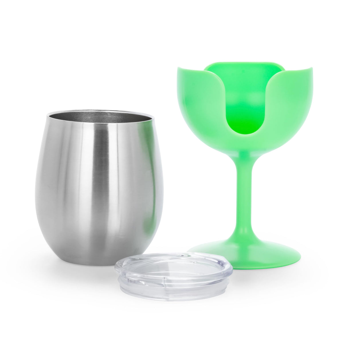 CAMCO 51916 Stainless Steel Wine Tumbler Set with Removable Sunshine Yellow and Lime Green Wine Glass Stems- Leak Proof Lid, Vacuum Insulated, BPA Free 8 oz - (51916)