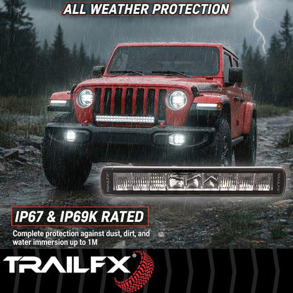 TRAILFX 10SRBKCM TrailFX 10SRBKCM Light Bar 10 Inch Single Row LED 45W Combo Spot and Flood Lights 3780 Raw Lumens Black Aluminum Housing IP67 with Brackets and Installation Hardware