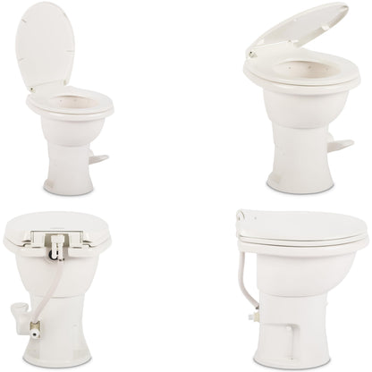 DOMETIC 9610008259 Dometic Model 410 Complete RV Toilet – Round Porcelain Bowl, Universal Fit & 2-Bolt Mount, 18" Chair Height Residential-Style, Gravity Flush Toilet with Soft-Close Seat, White (9610008259)