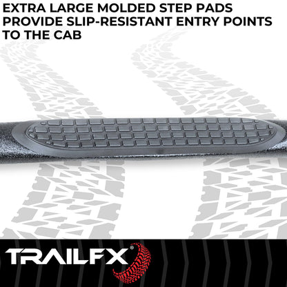 TRAILFX A0068T Trail FX Nerf Bars Fits 2024-2025 Toyota Tacoma Double Cab 3 Inch Round Bent with Step Pads Rocker Panel Mount Powder Coated Titanium Matte Black Steel Without End Caps