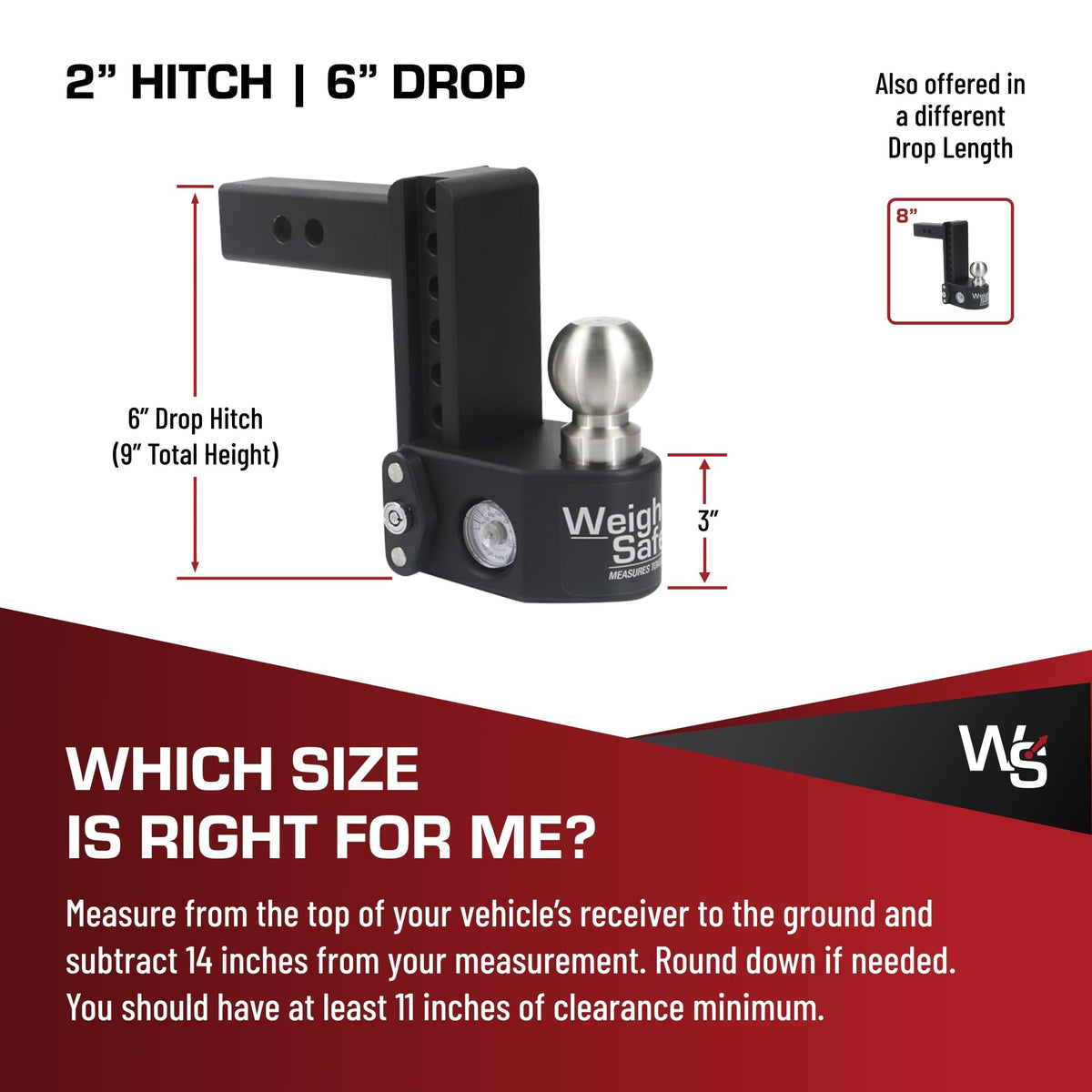 WEIGH SAFE SWS8-2.5-KA Weigh Safe Steel Drop Hitch - Adjustable Trailer Hitch with Ball Mount - Designed for 2.5" Receivers - Includes 2 Tow Balls - 8" Drop Hitch, 22,000 lbs GTW, 2-Piece Lock Set