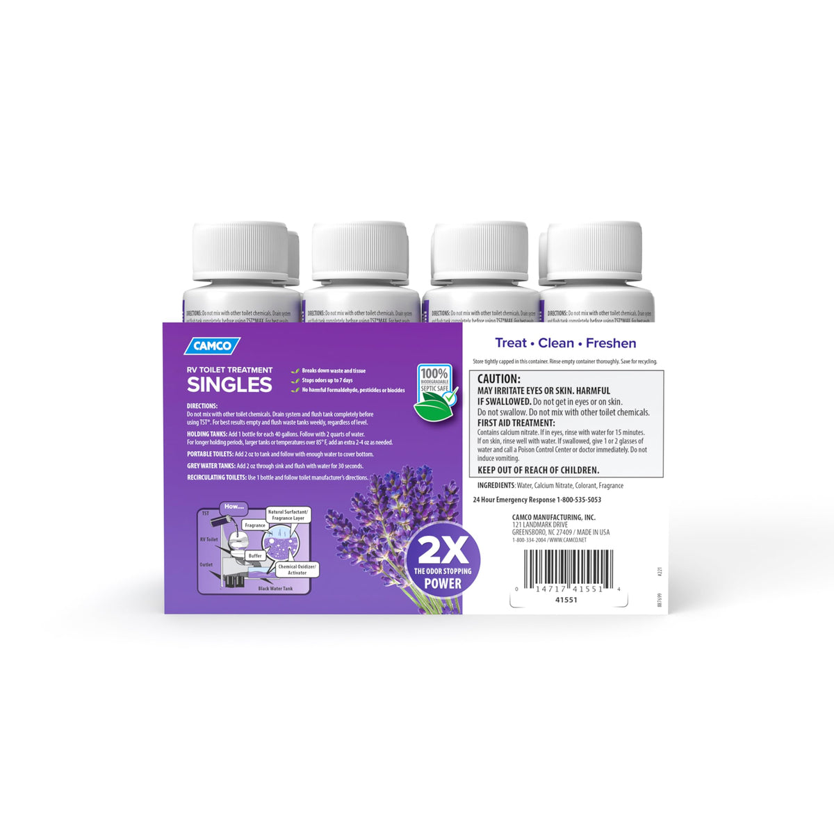 CAMCO 41551 Camco TST MAX RV Toilet Treatment - Formaldehyde Free - Breaks Down Waste And Tissue - Septic Tank Safe - Treats up to 8-40 Gallon Holding Tanks -Lavender Scent, (8) 4 oz Bottles (41551)