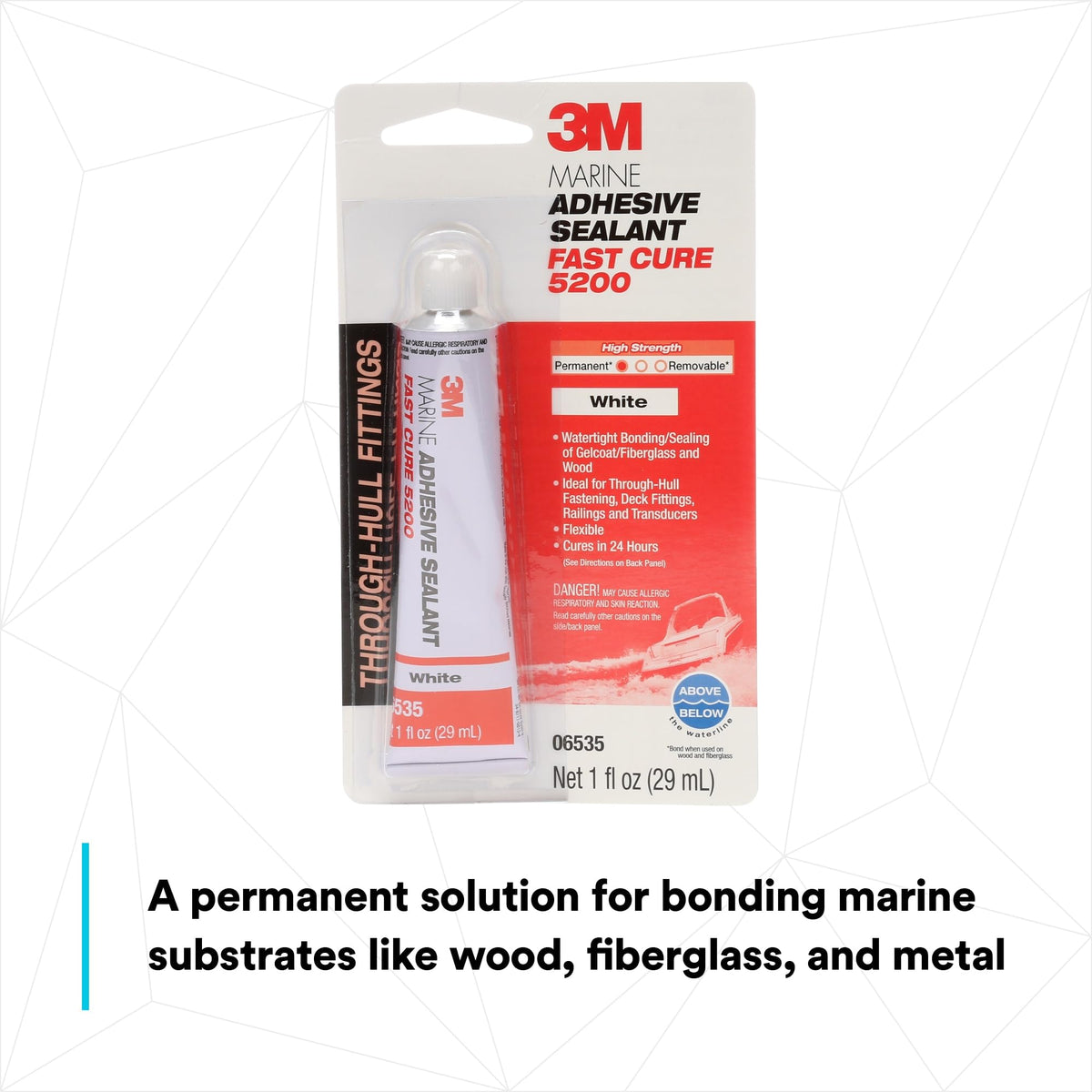 3M 06535 3M Marine Adhesive Sealant 5200FC, Fast Cure, White, 1 oz Tube