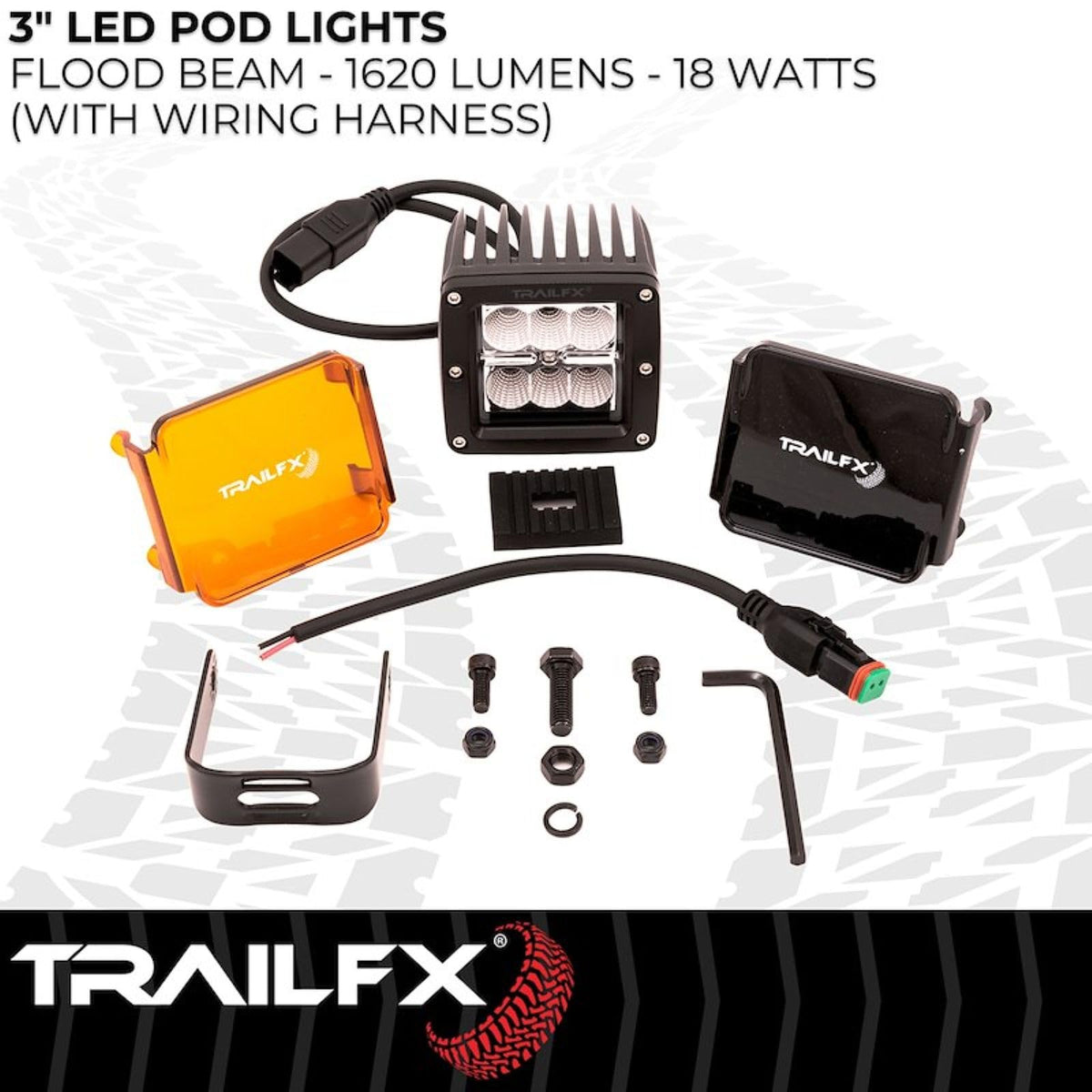 TRAILFX 3X2F1 Trailfx Driving/Fog Light 3X2F1, LED Bulb, 6 Clear LED 3 Watt Bulbs, 3 Inch Square, 90 Degree Flood Beam, Amber Polycarbonate Lens, Bracket Mount, 18 Watt Blubs Amp Draw 1.4 AMP At 12 Volts, Single
