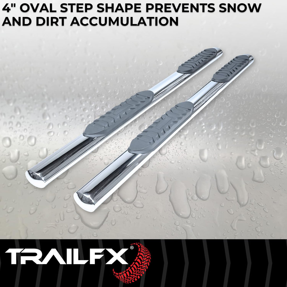 TRAILFX A1559S TrailFX 4 Inch Oval Straight Nerf Bars with Step Pads Fits 2024–2025 Toyota Tacoma Polished T304 Stainless Steel, Welded End Caps, Rocker Panel Mount, Bolt On Install Running Boards TrailFX A1559S