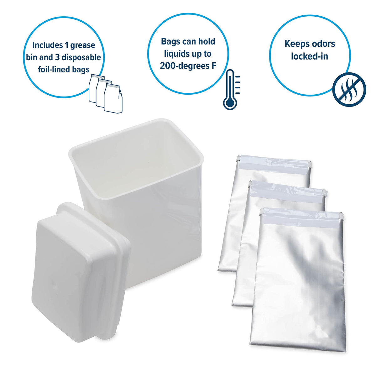 CAMCO 42281 Camco Cooking Grease Storage Bin | Help Stop RV and Marine Kitchen Drains from Getting Clogged | Foil Liners Hold Liquid Up to 200-Degrees Fahrenheit (42281)