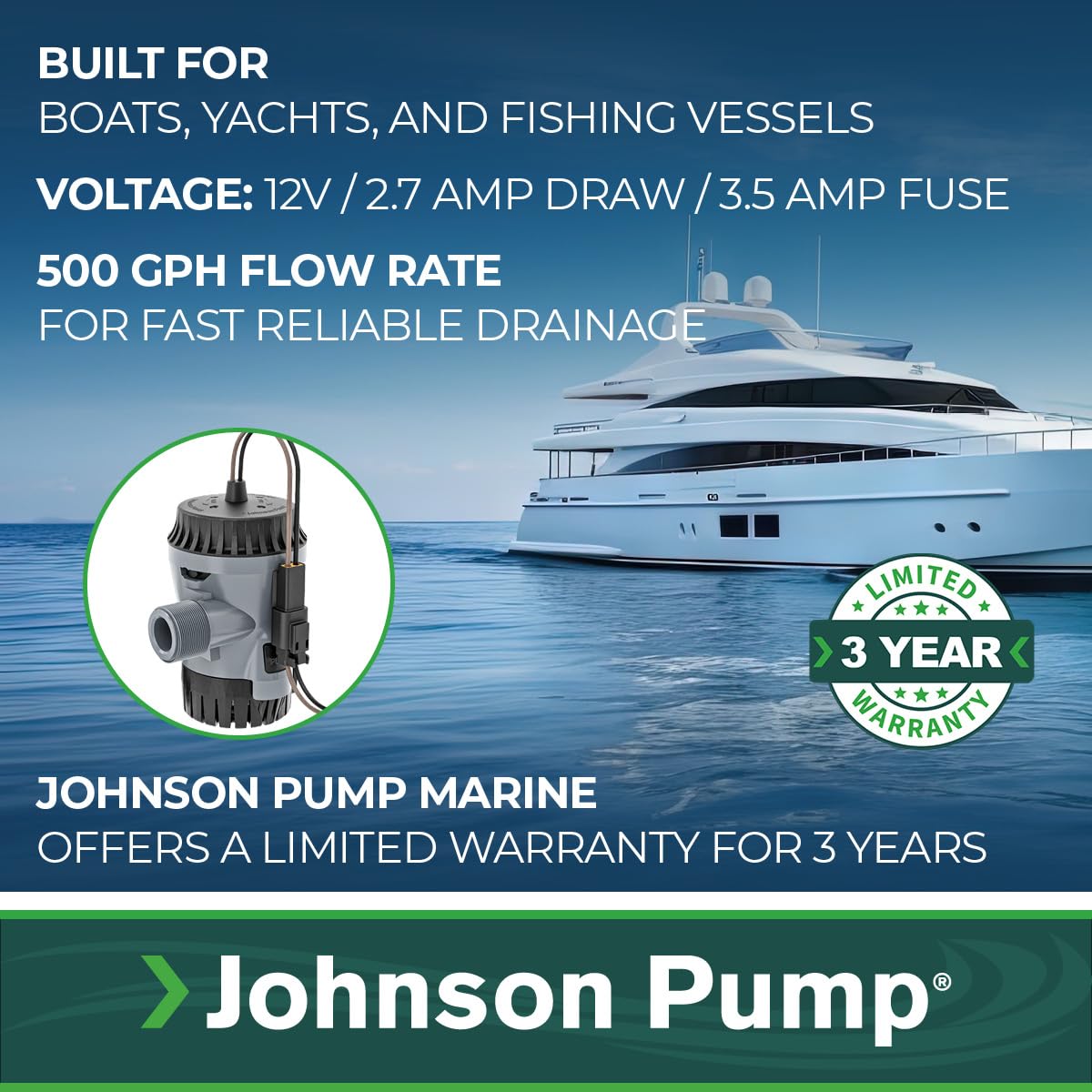 JOHNSON PUMP 10-13626-01 Johnson Pump 10-13626-01 Aqua Void Bilge Pump - 12V, 500 GPH