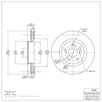 Dynamic Friction 604-76080 Front Brake Rotor