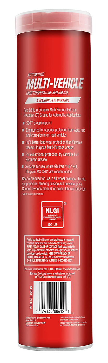 VALVOLINE VV615 Valvoline Multi-Vehicle High Temperature Red Grease 14.1 OZ Cartridge