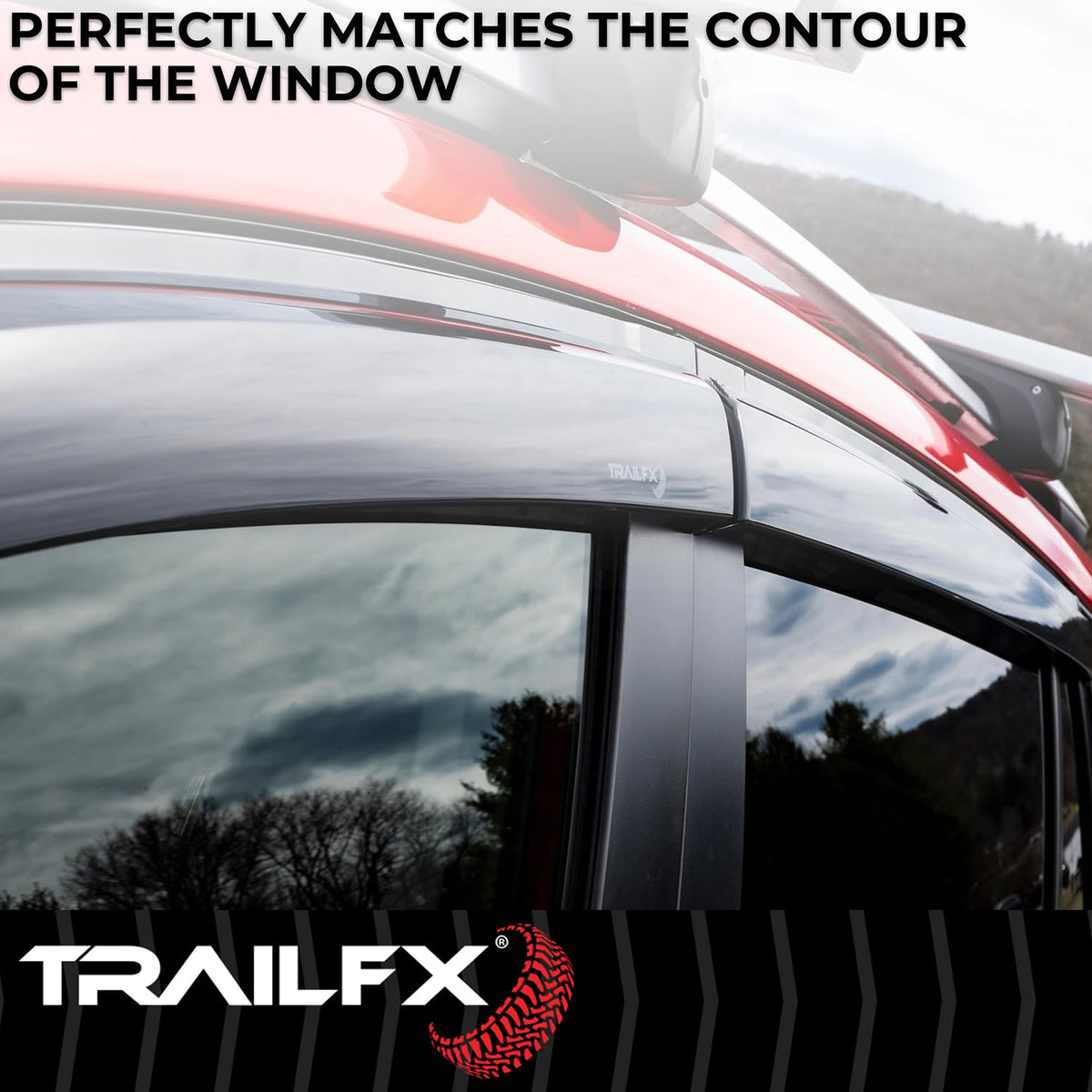 TRAILFX 4716H TrailFX Acrylic Rainguards Fits 2021-2024 Chevrolet Suburban 2021-2024 GMC Yukon XL Low Profile Tape-On Smoke Window Vents Outside Channel Mount Set of 4 Rain Guards TrailFX 4716H