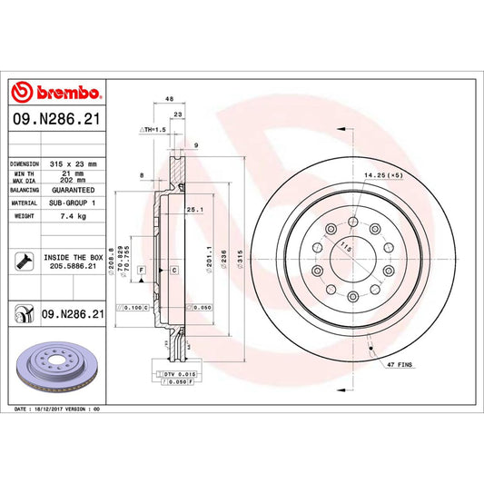 Brembo 09.N286.21 UV Coated vented Rear Brake Rotor CADILLAC