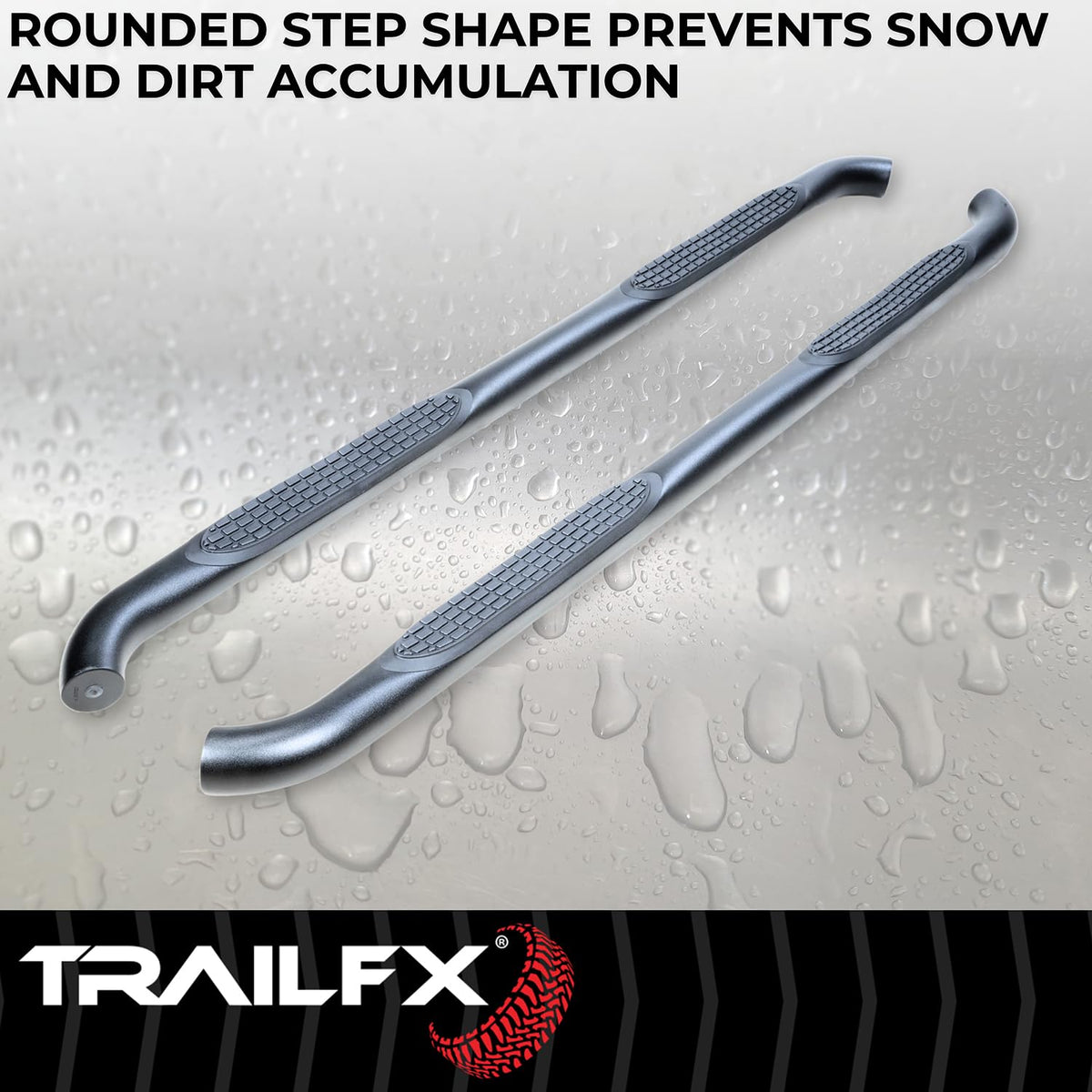 TRAILFX A0068T Trail FX Nerf Bars Fits 2024-2025 Toyota Tacoma Double Cab 3 Inch Round Bent with Step Pads Rocker Panel Mount Powder Coated Titanium Matte Black Steel Without End Caps