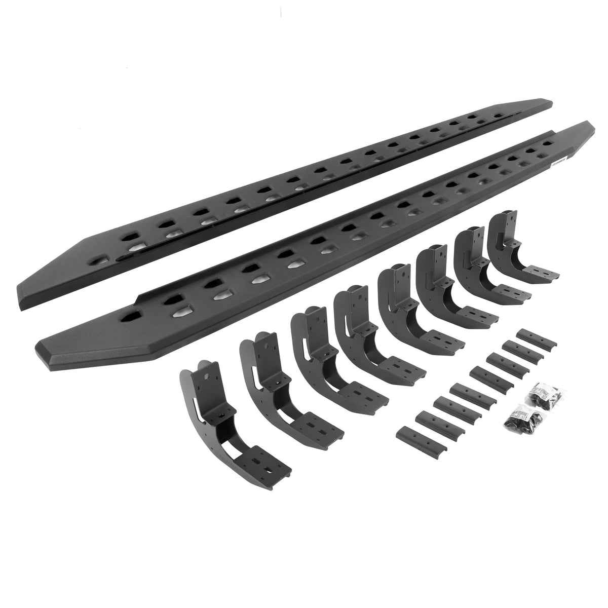 GO RHINO 69404887SPC Go Rhino RB20 Slim Running Boards & Brackets | Galvanized Steel, Textured Black | 69404887SPC | Fits 2019-2025 Chevrolet Silverado & GMC Sierra Crew Cab (See Description)