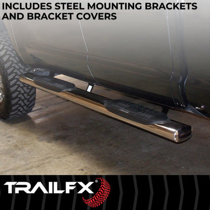 TRAILFX A8256S TrailFX Nerf Bars Fits Chevrolet Silverado 1500 Double Cab 2020-2021 Stainless Steel 6 Inch Oval Straight Polished with Step Pads, Rocker Panel Mount Running Boards TrailFX A8256S