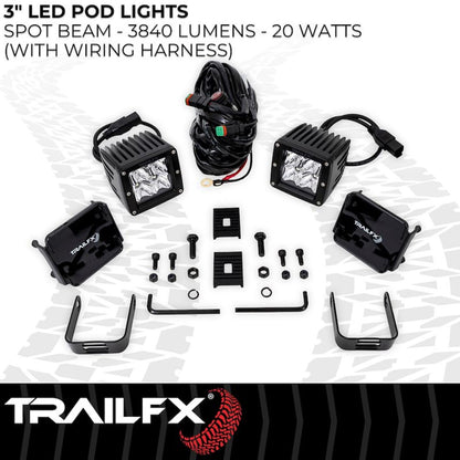 TRAILFX 2X2S2 Trailfx Driving/Fog Light 2X2S2, LED Bulb, 4 Clear LED 5 Watt Bulbs, 3 Inch Square, 8 Degree Spot Beam, Clear Polycarbonate Lens, Bracket Mount, 20 Watt Blubs Amp Draw 1.2 AMP At 12 Volts, Set Of 2