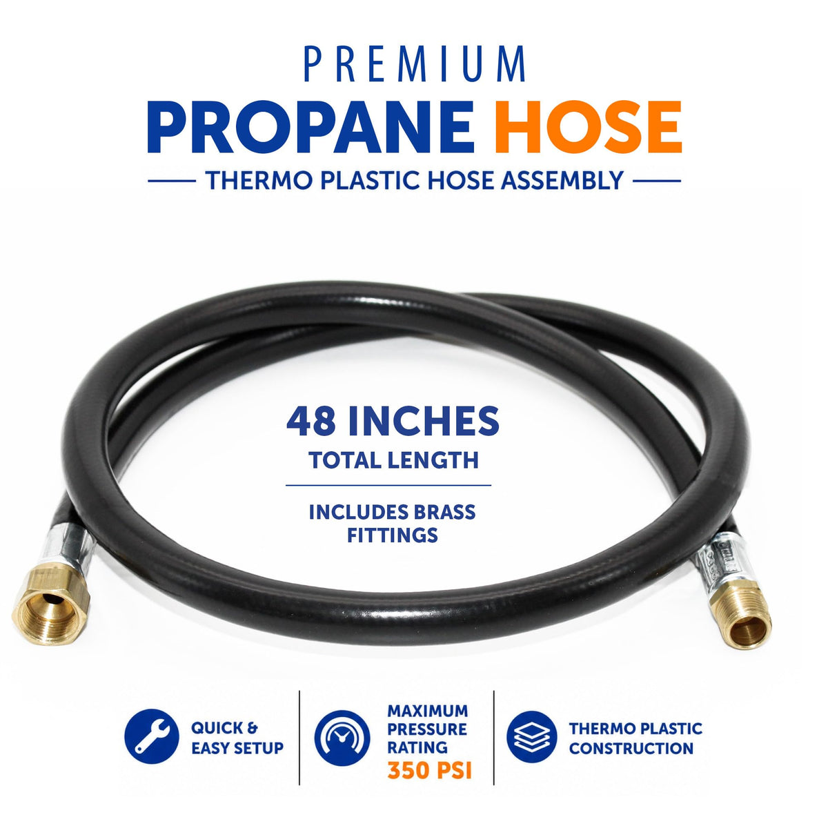 FLAME KING MB100383-48 Flame King 48-inch Propane Thermo Plastic Hose Assembly, 3/8-inch ID, 3/8-inch MPT X 1/2-inch Female Flare, for RVs and Travel Trailers