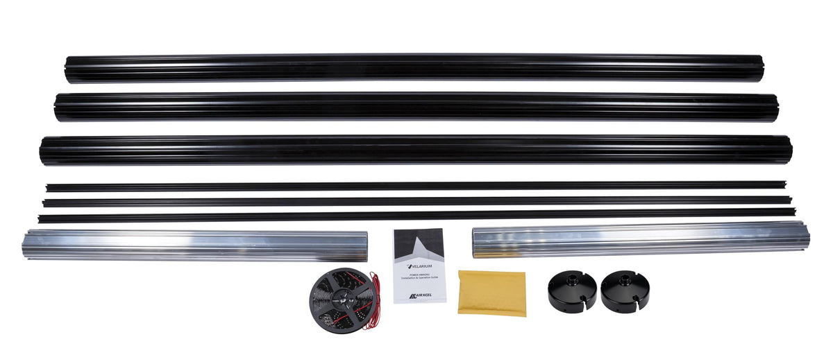 VELARIUM VET014B 14' Cut-to-Fit Black Powder Coated Roller Tube, Black End Caps, Light Rail and LED Lighting (Range 14' - 6')