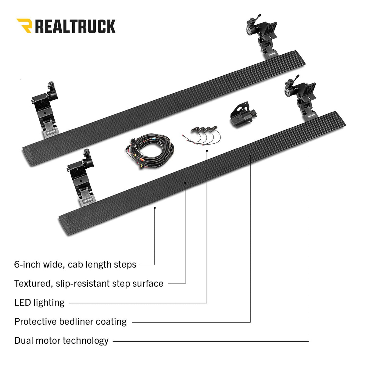 GO RHINO 20413157T RealTruck Volt Power Running Boards for Ford Bronco (2021-2025) 2-Door Excludes Bronco Sport | Aluminum, Protective Bedliner Coating | 20413157T | Electric Powerstep & Retractable Steps