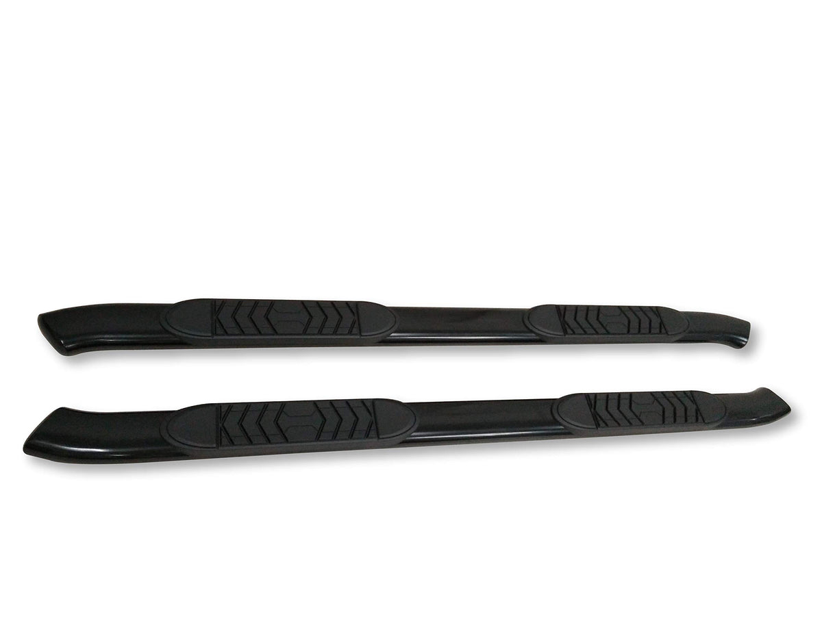 TRAILFX A7086B TrailFX A7086B 5 Inch Oval Bent Nerf Bar Side Steps with Step Pads Black Powder-Coated Steel Welded End Caps Rocker Panel Mount Slip-Resistant Set of 2 Fits Crew Cab Trucks