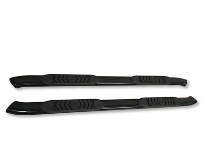 TRAILFX A7086B TrailFX A7086B 5 Inch Oval Bent Nerf Bar Side Steps with Step Pads Black Powder-Coated Steel Welded End Caps Rocker Panel Mount Slip-Resistant Set of 2 Fits Crew Cab Trucks
