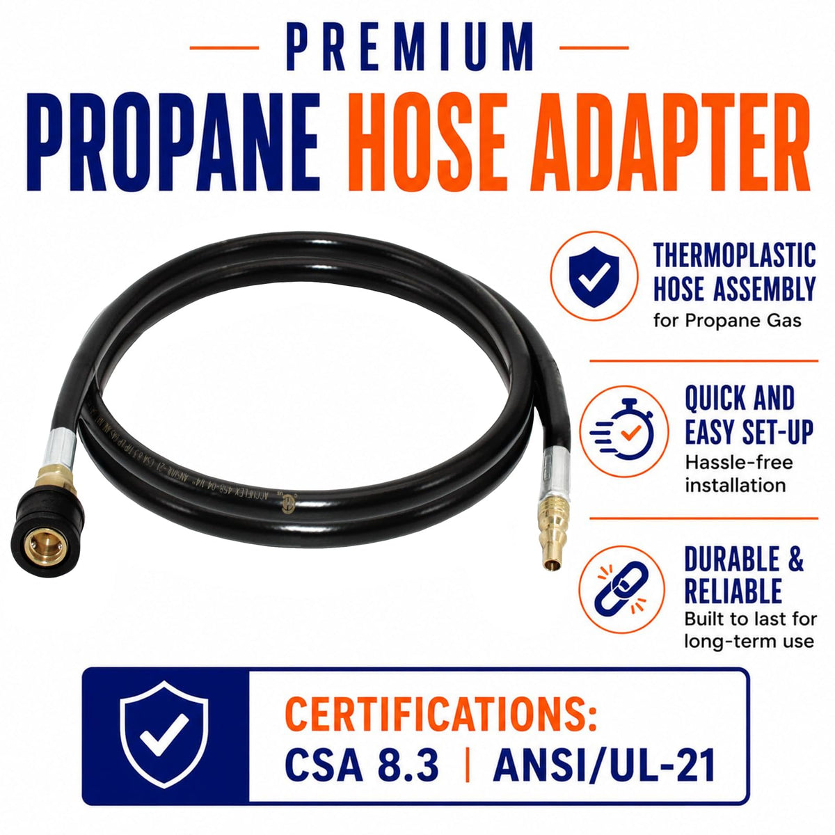 FLAME KING MB100395-72 Flame King RV, Van, Trailer, Dual Quick Connect Hose, LP Gas Only, 72 Inch, 1/4 Inch ID - 100395-72 , Black