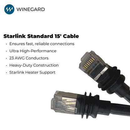 WINEGARD SD-015C Winegard SD-015C Starlink Standard Ethernet Cable - Shielded Data Cable for Starlink - Standard High-Speed Network Connectivity 15'- Black