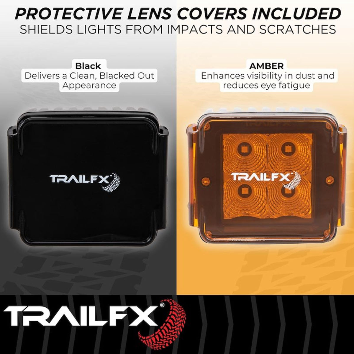 TRAILFX 2X2F2 Trailfx Driving/Fog Light 2X2F2, LED Bulb, 4 Clear LED 5 Watt Bulbs, 3 Inch Square, 90 Degree Flood Beam, Amber Polycarbonate Lens, Bracket Mount, 20 Watt Blubs Amp Draw 1.2 AMP At 12 Volts, Set Of 2